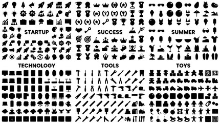 Fototapeta premium 600 Minimal Flat Icons Collection for Startup Success Technology Summer Tools and Toys Vector Bundle