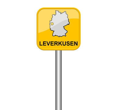 Leverkusen - Schild mit Lage auf Deutschlandkarte