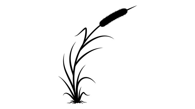 CAD tree lines, Black grass, Minimalist cattail silhouette vector, black marsh grass plant illustration, botanical reed and bulrush icon for nature landscape design Vector