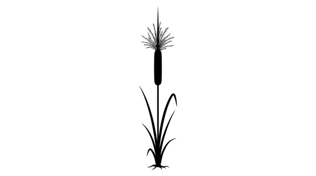 CAD tree lines, Black grass, Minimalist cattail silhouette vector, black bulrush plant icon on white background, aquatic marsh grass illustration for nature logos Vector
