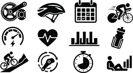 Fototapeta premium Cycling Fitness Training Performance Data Vector Icons Set