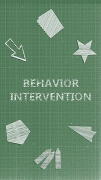 Behavior Intervention Text Concept on Greenboard with Hand-Drawn Chalk Scribble Icons Animation, Vertical Video