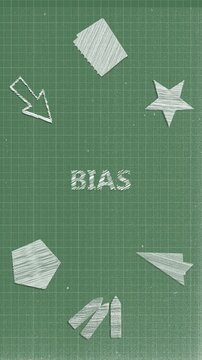 BIAS Text Concept on Greenboard with Hand-Drawn Chalk Scribble Icons Animation, Vertical Video