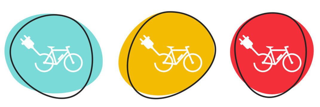 Button Banner Set mit 3 bunten Buttons: E-Bike aufladen oder Ladestation f&uuml;r Elektrorad