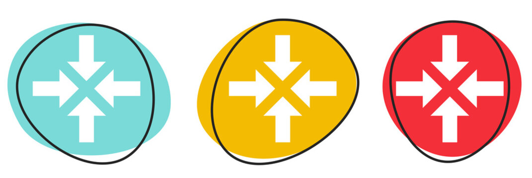 Button Banner Set mit 3 bunten Buttons: Sammelpunkt oder Pfeile ins Zentrum