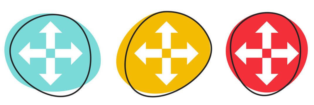 Button Banner Set mit 3 bunten Buttons: Pfeile nach aussen oder Export Symbol