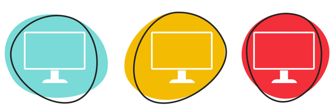 Button Banner Set mit 3 bunten Buttons: Monitor, Bildschrim oder Computer Symbol
