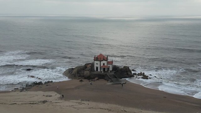 Aerial Day View of Senhor da Pedra Chapel in Vila Nova de Gaia Portugal