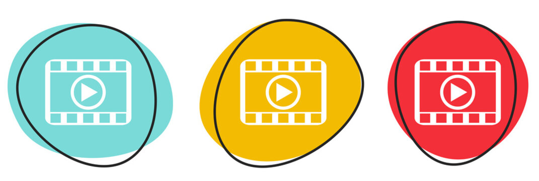 Button Banner Set mit 3 bunten Buttons: Film, Video oder Streaming