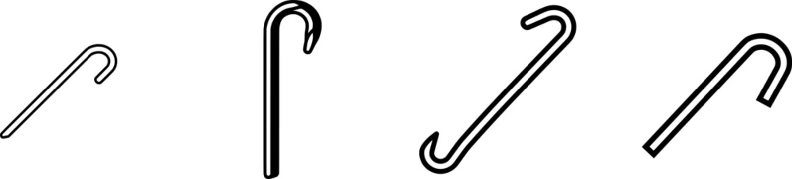 A minimalist black outline crowbar icon with uniform lines is isolated on a pure white background in a flat vector design