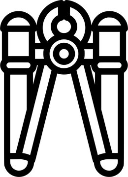 A minimalist black outline icon of a metal nutcracker, isolated on a pure white background with uniform lines and no shadows