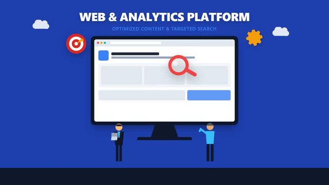 Flat vector illustration of a web analytics platform for optimized content and targeted search.