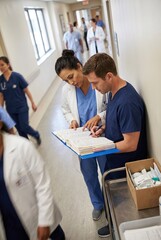 Fototapeta premium Healthcare professionals working together in a modern clinical setting