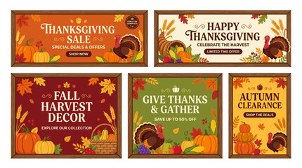 Thanksgiving autumn harvest decoration collage with warm colors and rustic elements. © Ariya