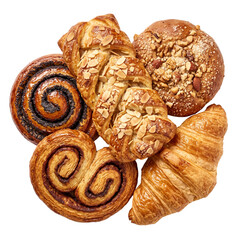 Fototapeta premium Assortment of Freshly Baked Pastries Isolated on White Background