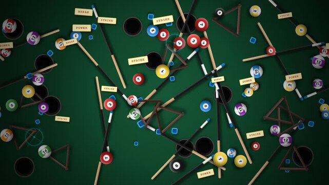 Abstract Billiard Table Background with Multiple Cues and Numbered Balls Motion Graphics