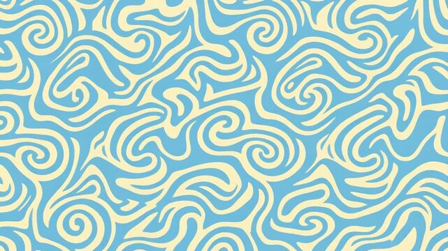 Abstract Swirls Pattern with Blue and Beige Colors, Seamless Design, Wavy Lines, and Organic Shapes.