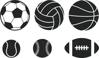 Obraz premium Sports Ball Icons Collection, Soccer Volleyball Basketball Tennis American Football Vector Set for Athletic Design Elements Editable Graphics