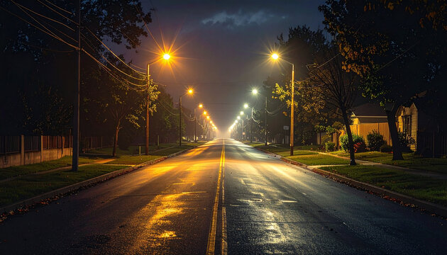 Road at night illuminated