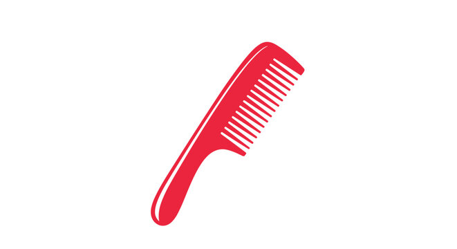 Simple red plastic hair comb used for grooming and styling hair shown in a diagonal position against a clean white background.