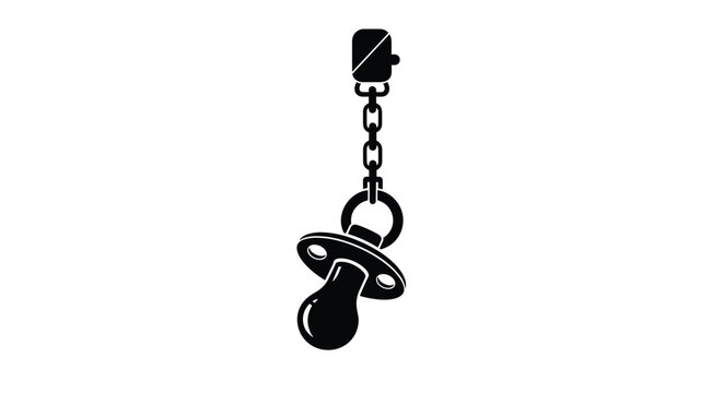 Baby pacifier with safety chain and clip icon isolated on white background as symbol for infant nursery and childcare.