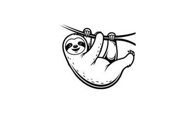 Obraz premium Cute sloth halftone line art hanging on a branch