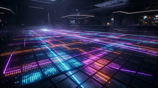 Futuristic neon led dance floor in a modern nightclub
