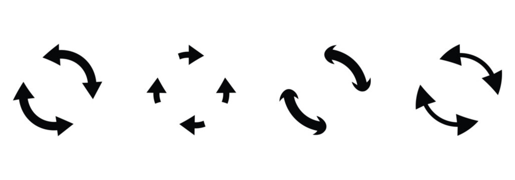Circular rotation and refresh arrows in solid black vector style for user interface icon design