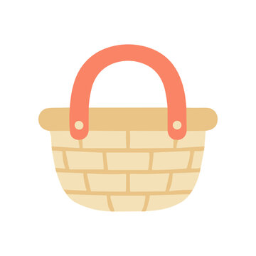 Woven basket with orange handle.