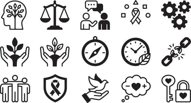Wellness and mental health symbol collection.