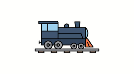 Fototapeta premium Steam train travels across a railway track in a simple flat design illustration.