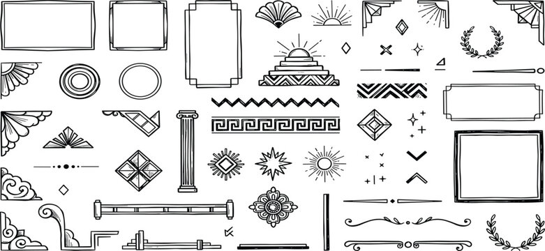 Vintage line frames. Simple rectangle art deco border frame vector set 