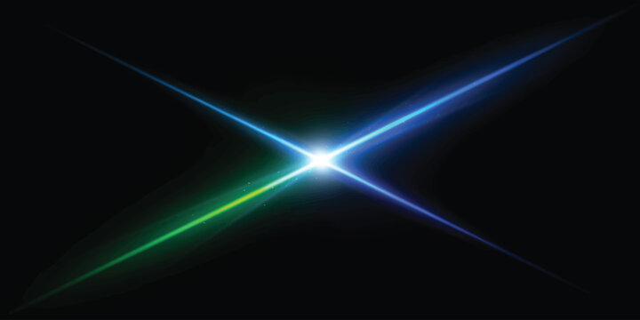 Abstract Blue Glowing Light Rays with Stars on Dark Background Digital Motion Wave Energy Technology Backdrop with Copy Space for Text