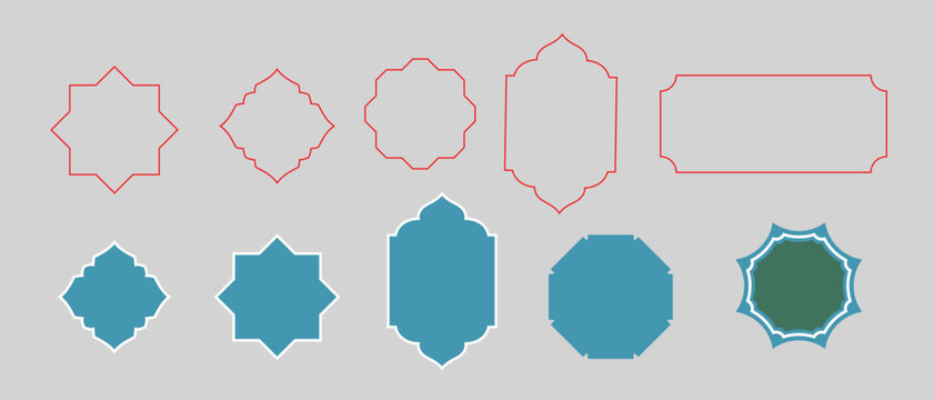 Shape Islamic door and window silhouette Arabic arch. Islamic frames shapes badges  vector