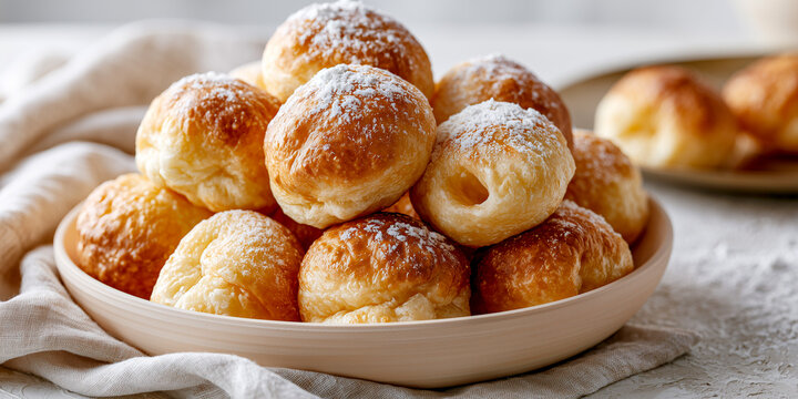 traditional golden fried Kazakh baursak puff pastries in bowl
