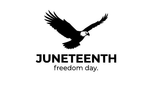 Juneteenth freedom day celebration design with a flying bald eagle silhouette on white background