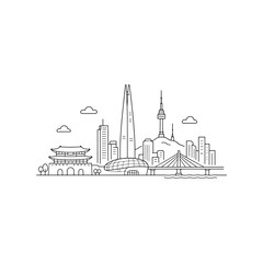 Fototapeta premium Seoul Skyline Urban Clean Line Art Icon