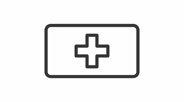Medical cross symbol appears centered inside a rectangular outline representing a professional icon.