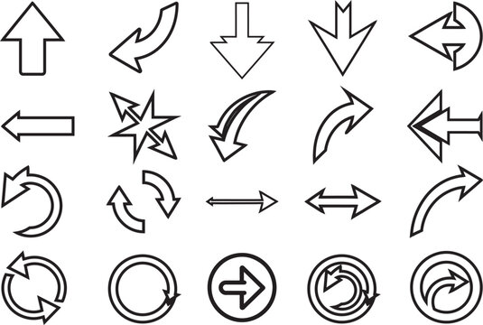 Arrow Vector Line Art Icon Set Directional Pointer Collection