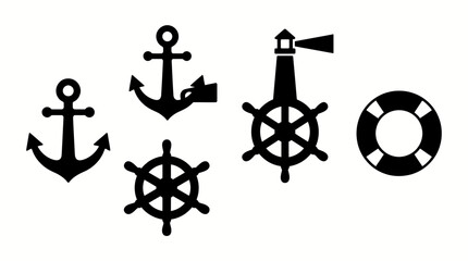 Anchors and nautical equipment icons are arranged in a horizontal row to represent maritime travel themes. © labubu