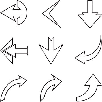 Geometric Arrow Line Art Vector Icon Set Directional Pointer Collection