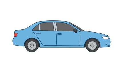 Fototapeta premium A simple blue sedan car shown in profile view with a clean white background