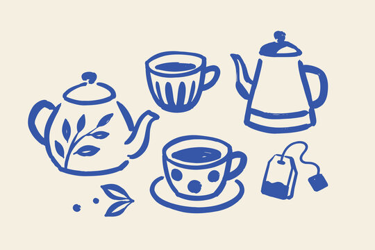 Tea Set Hand Drawn Doodle Vector Illustration