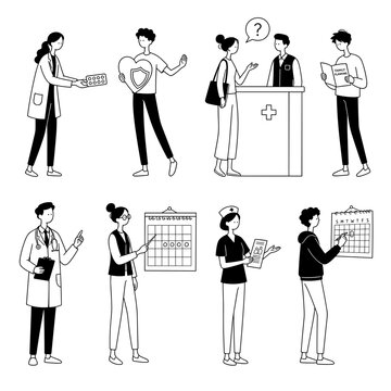 Medical professionals and patients interacting in vector isolated illustrations set  