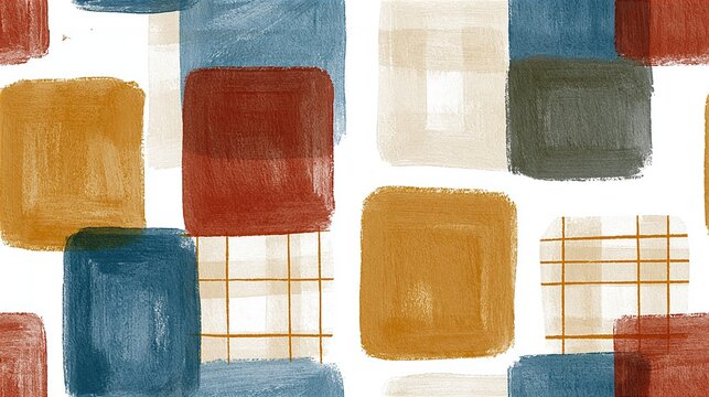 Abstract Geometric Seamless Pattern of Hand-Painted Brush Strokes in Warm Earthy Tones