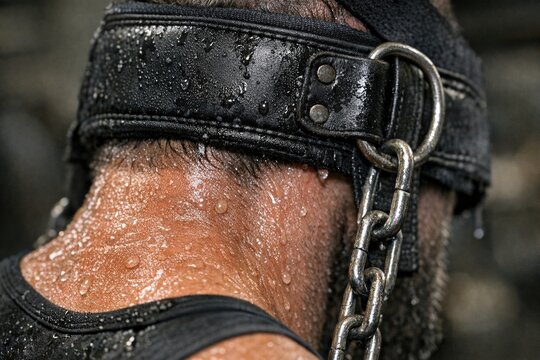 Close-up shot of a person wearing a leather collar, great for fashion or editorial use