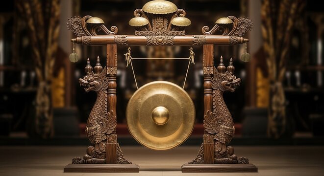 ornate gong with golden accents