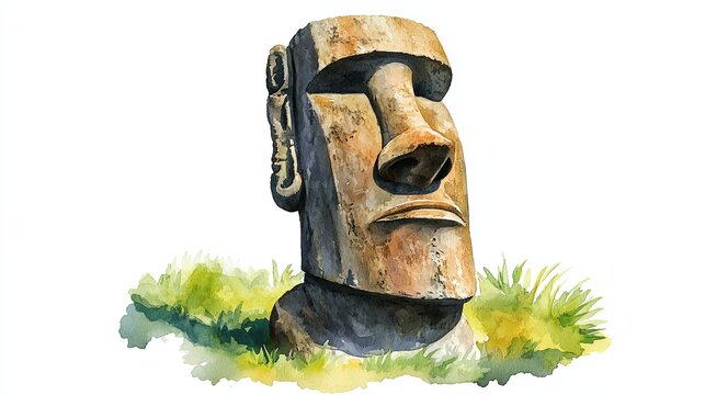 Easter Island Moai. Easter Island Moai hand drawn watercolor illustration