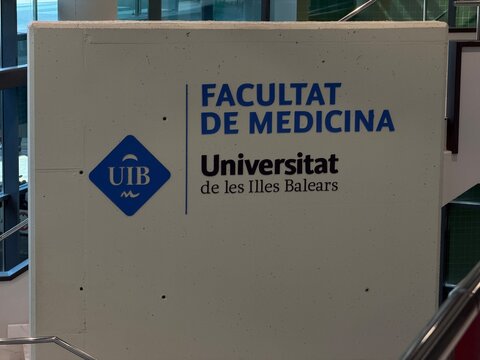 Mallorca, spain, july 09, 2026, uib universitat de les illes balears facultat de medicina building sign for medical school in spain
