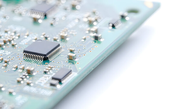 Close up of electronic circuit board with microchip processor